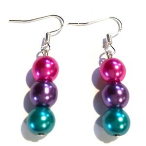Handmade Pink Purple & Teal Earrings Women Gift